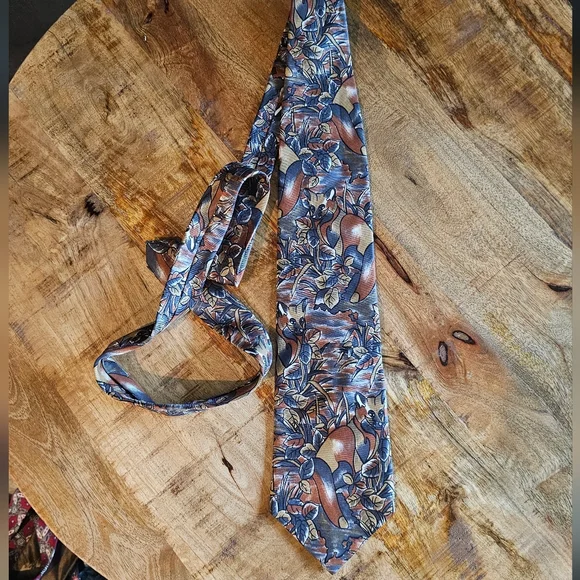 Rare Montagu Fox Print Silk Brown & Navy Blue Mens Neck Tie - Picture 2 of 5